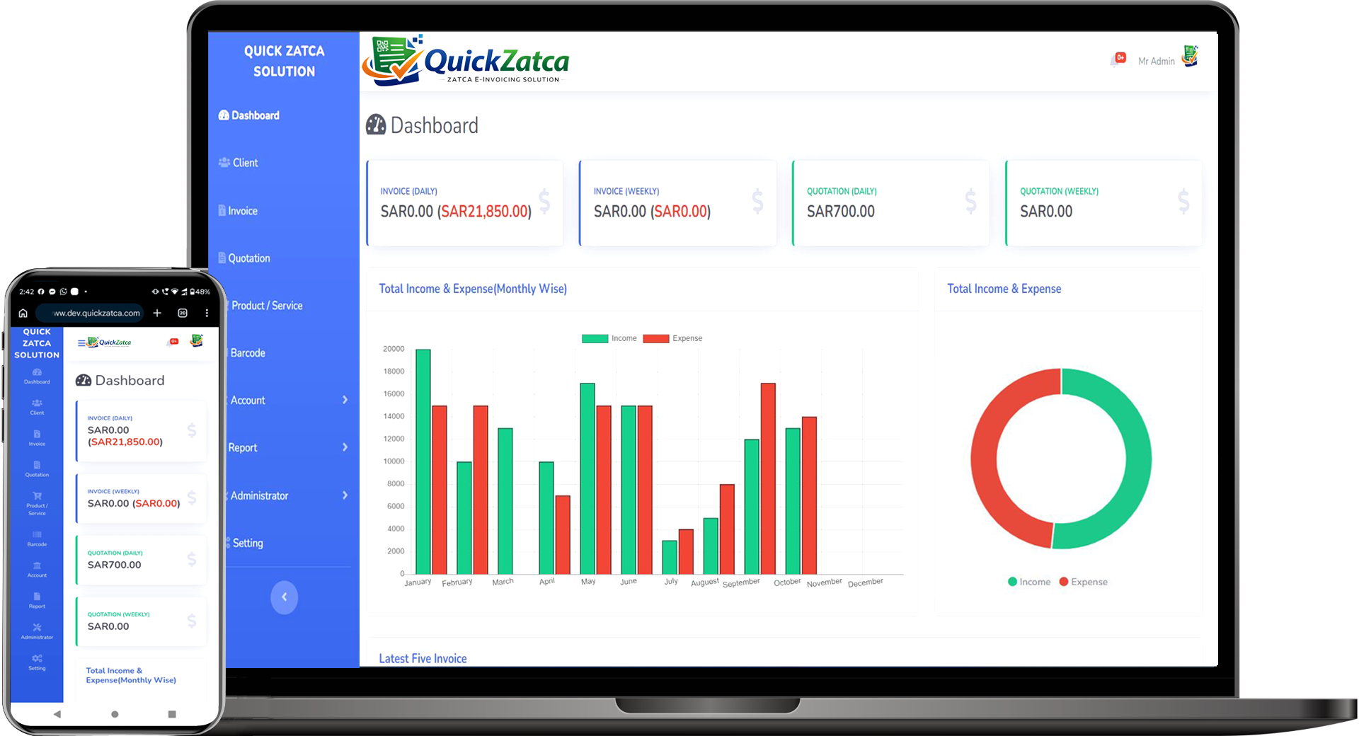 ZATCA Phase 2 Compliant Accounting Software Saudi Arabia - QR Invoice Generator Dashboard